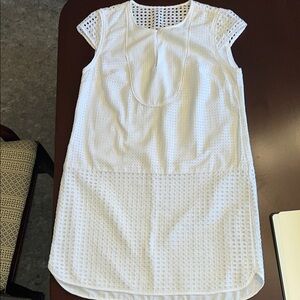 J. Crew White Sheath Dress with Cap Sleeves and Crew Neck